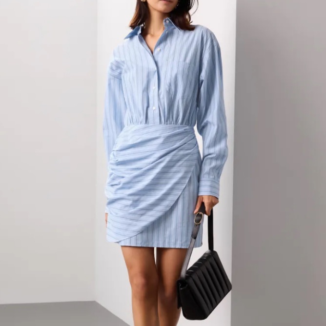 Scotch & Soda Blue Striped Women's Mini Poplin Wrap Dress 42